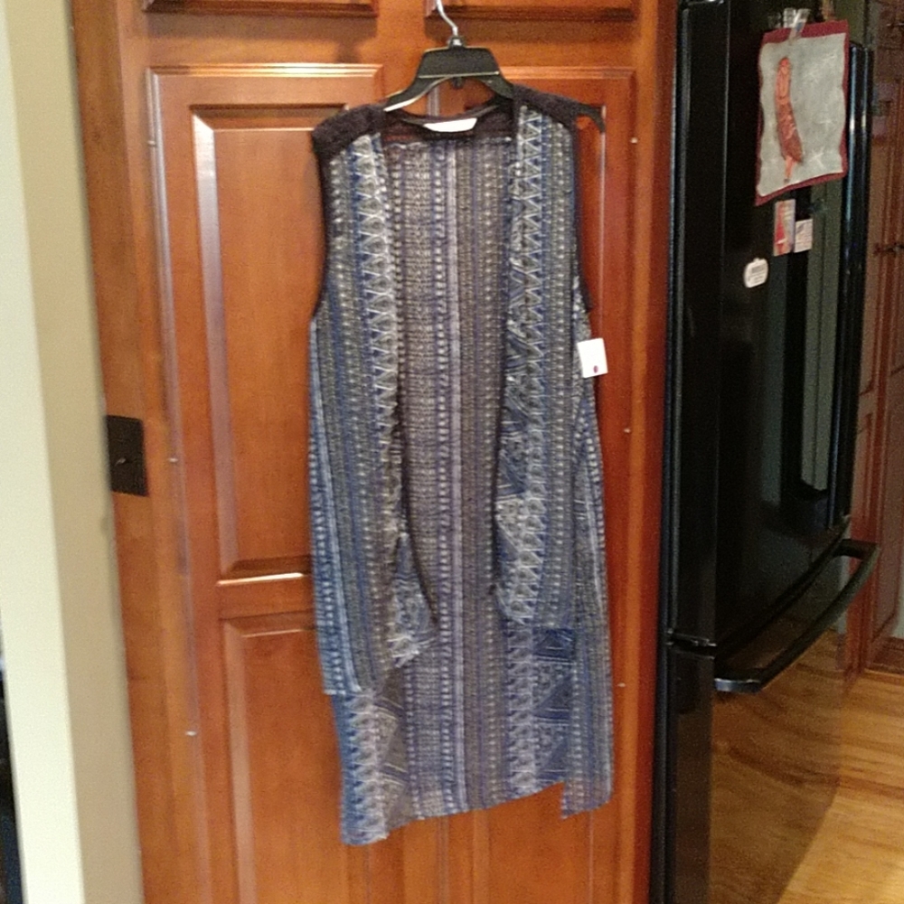 Blue and black duster vest